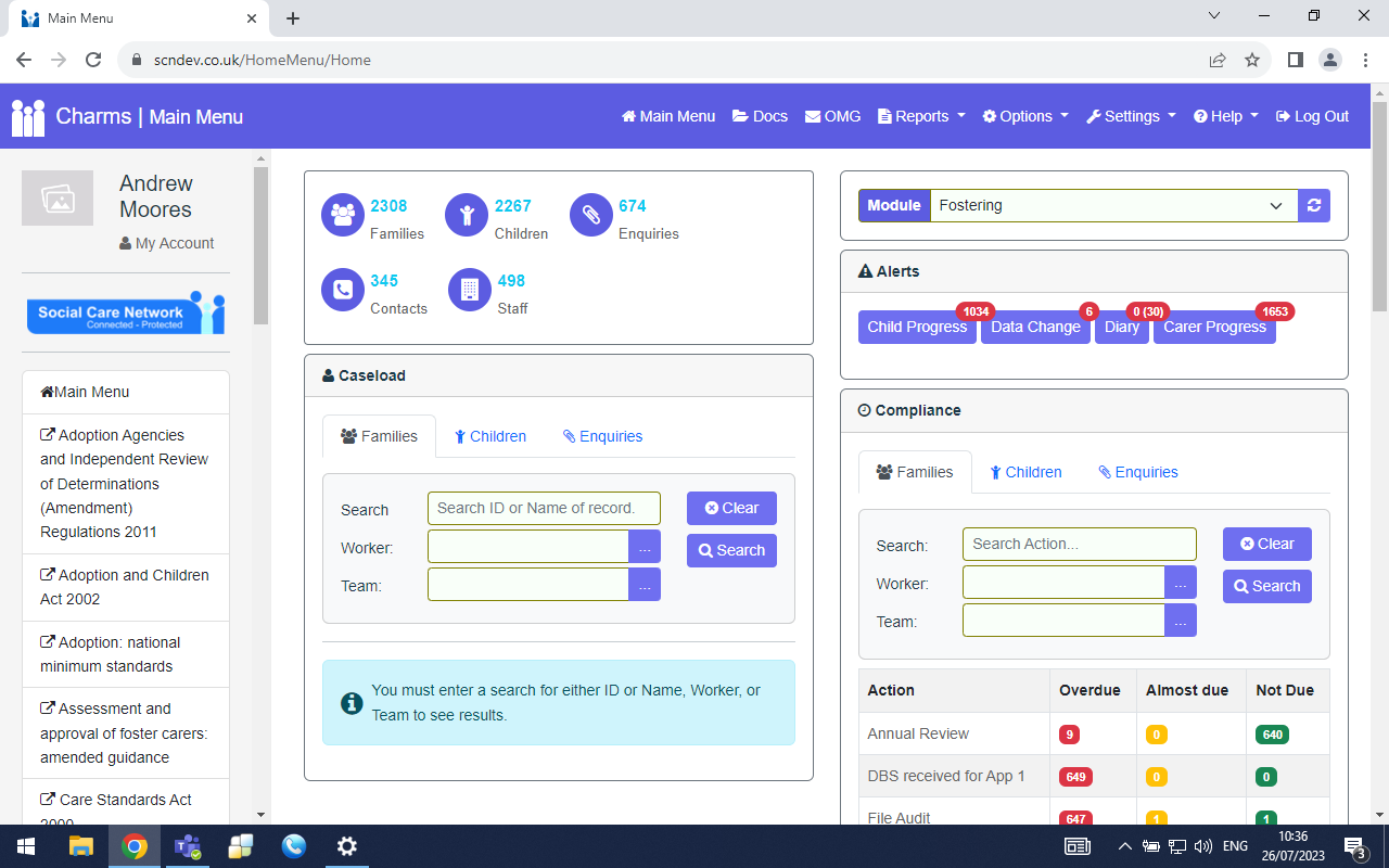 home page of CHARMS software